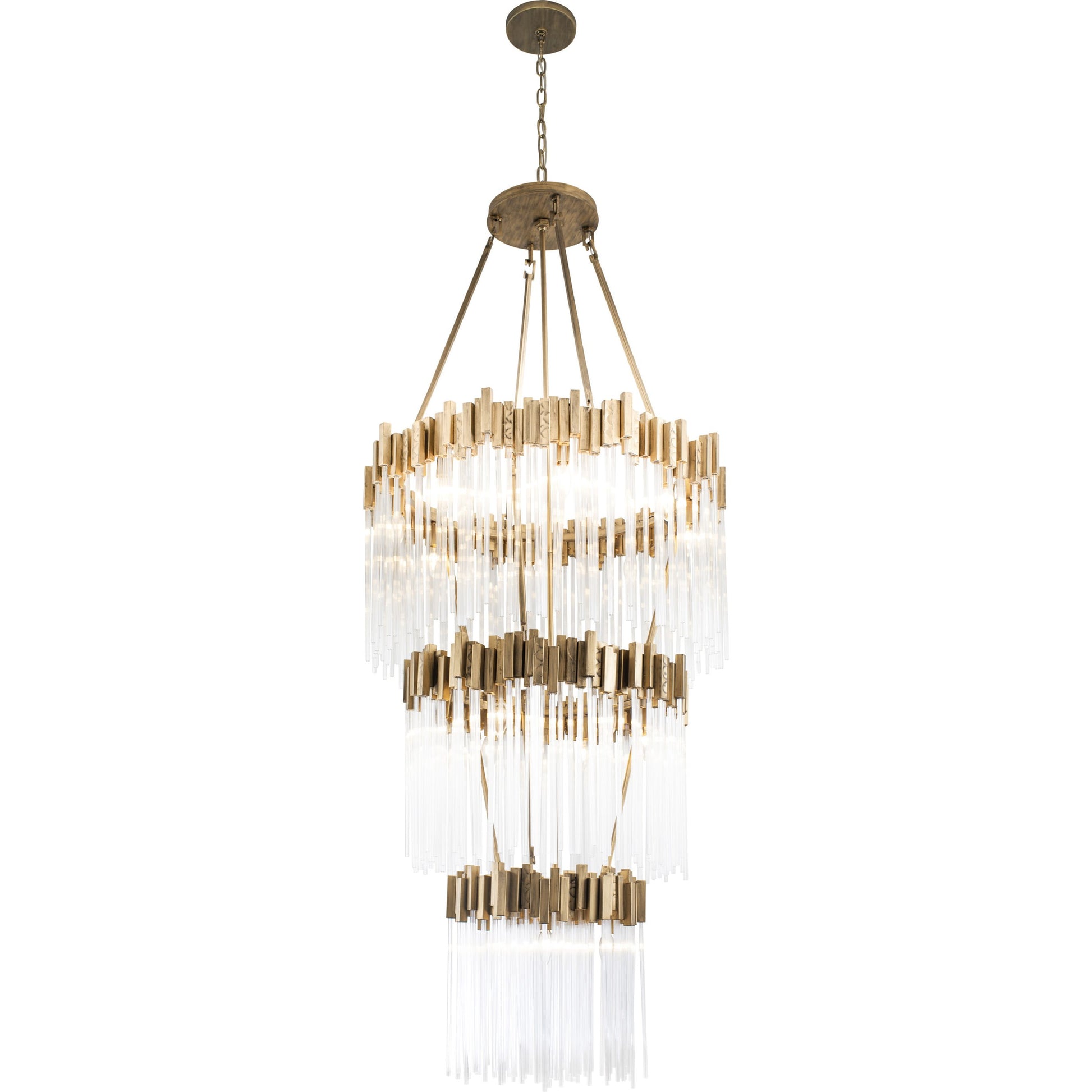 Matrix Chandelier by Varaluz in havana gold. Made from clear fluted glass in a transitional style.