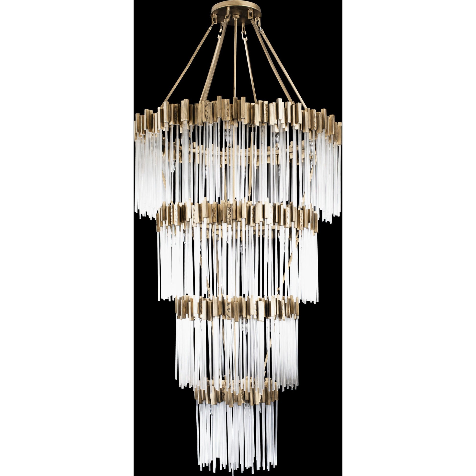 Matrix Chandelier by Varaluz in havana gold. Made from clear fluted glass in a transitional style.