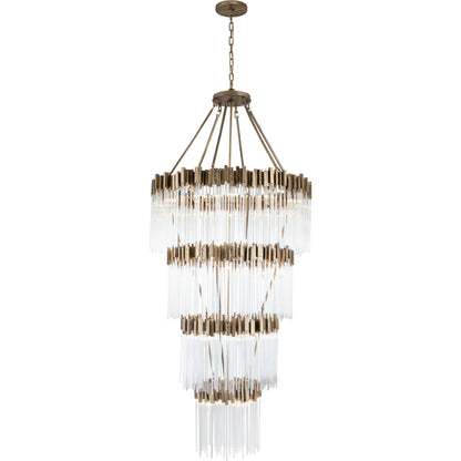 Matrix Chandelier by Varaluz in havana gold. Made from clear fluted glass in a transitional style.