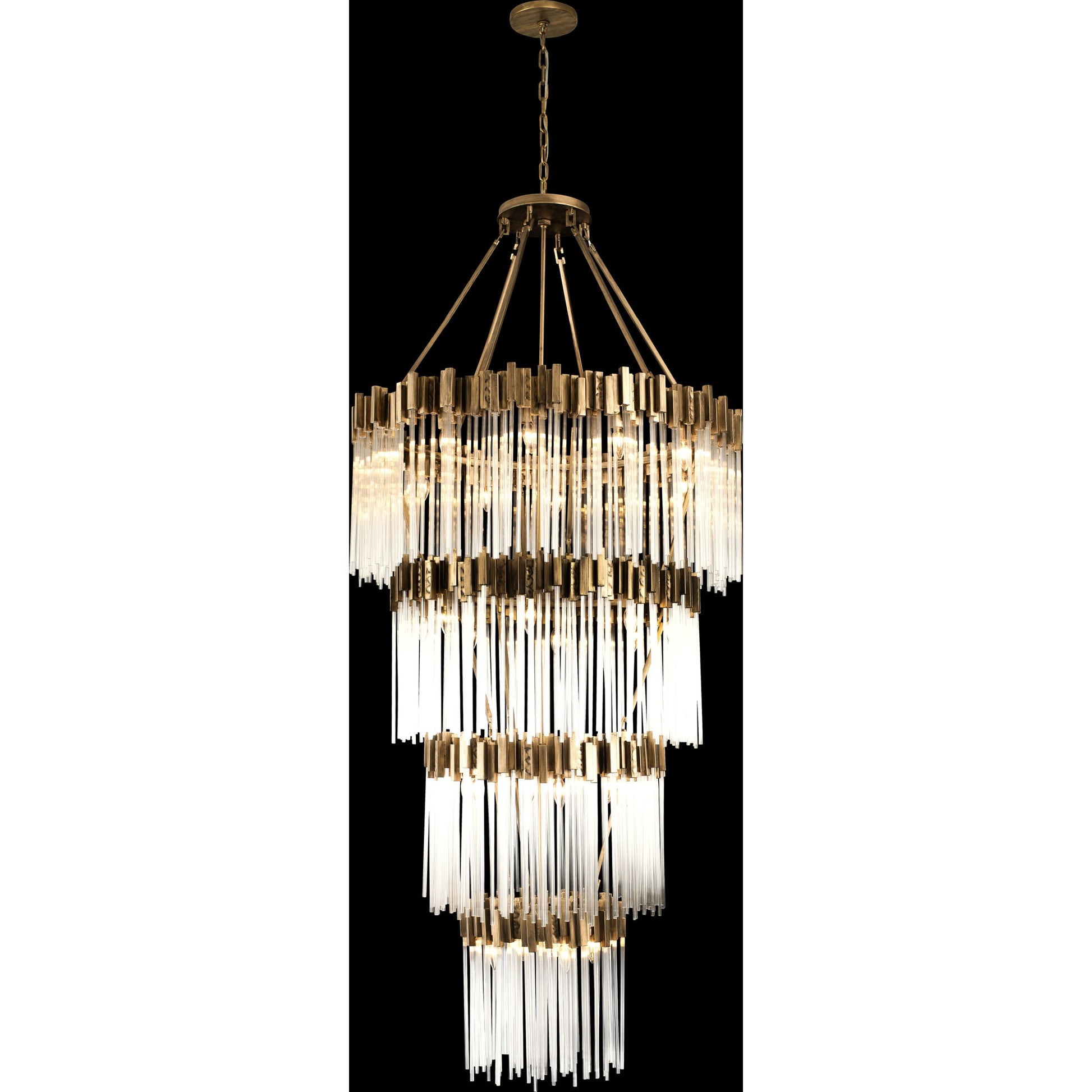 Matrix Chandelier by Varaluz in havana gold. Made from clear fluted glass in a transitional style.