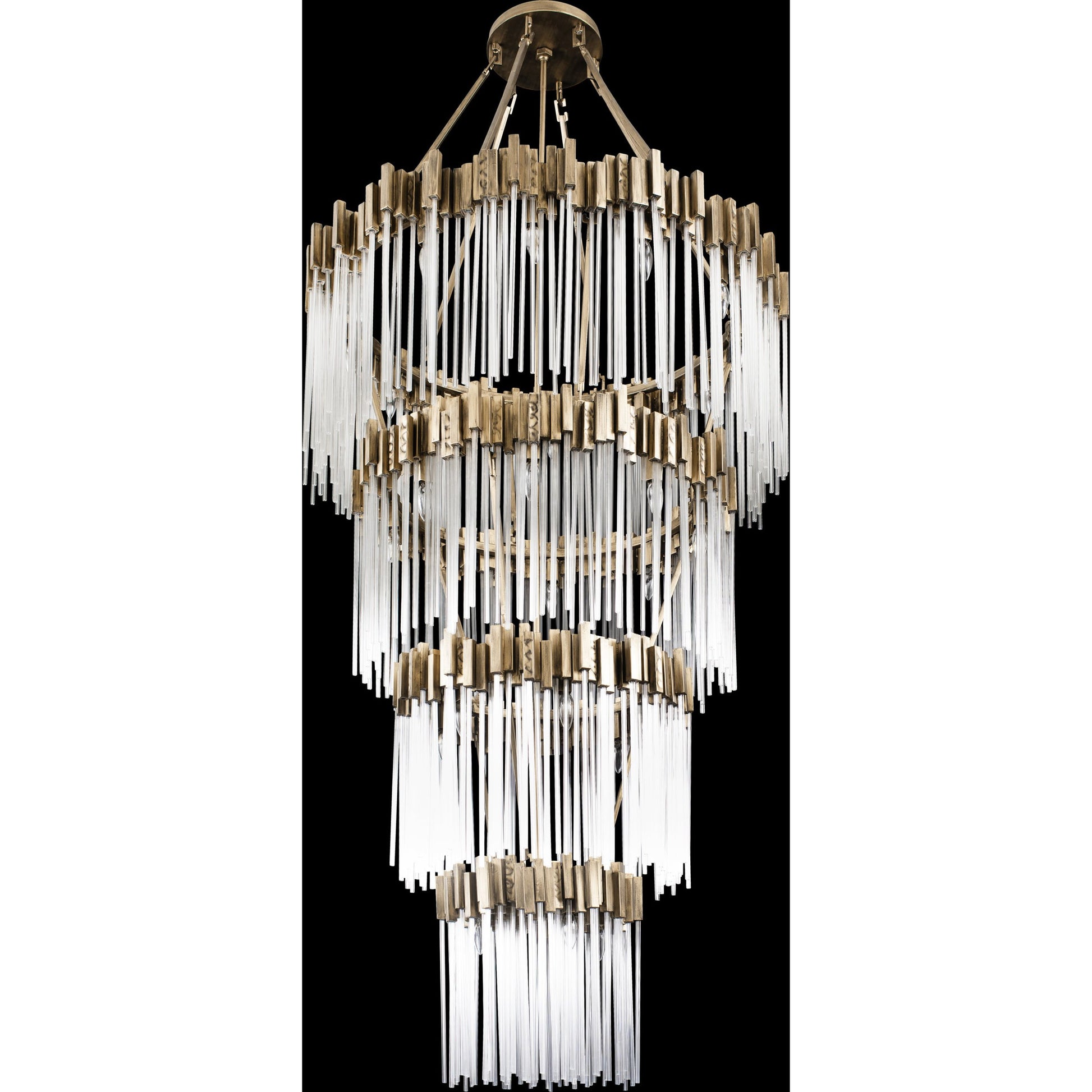 Matrix Chandelier by Varaluz in havana gold. Made from clear fluted glass in a transitional style.