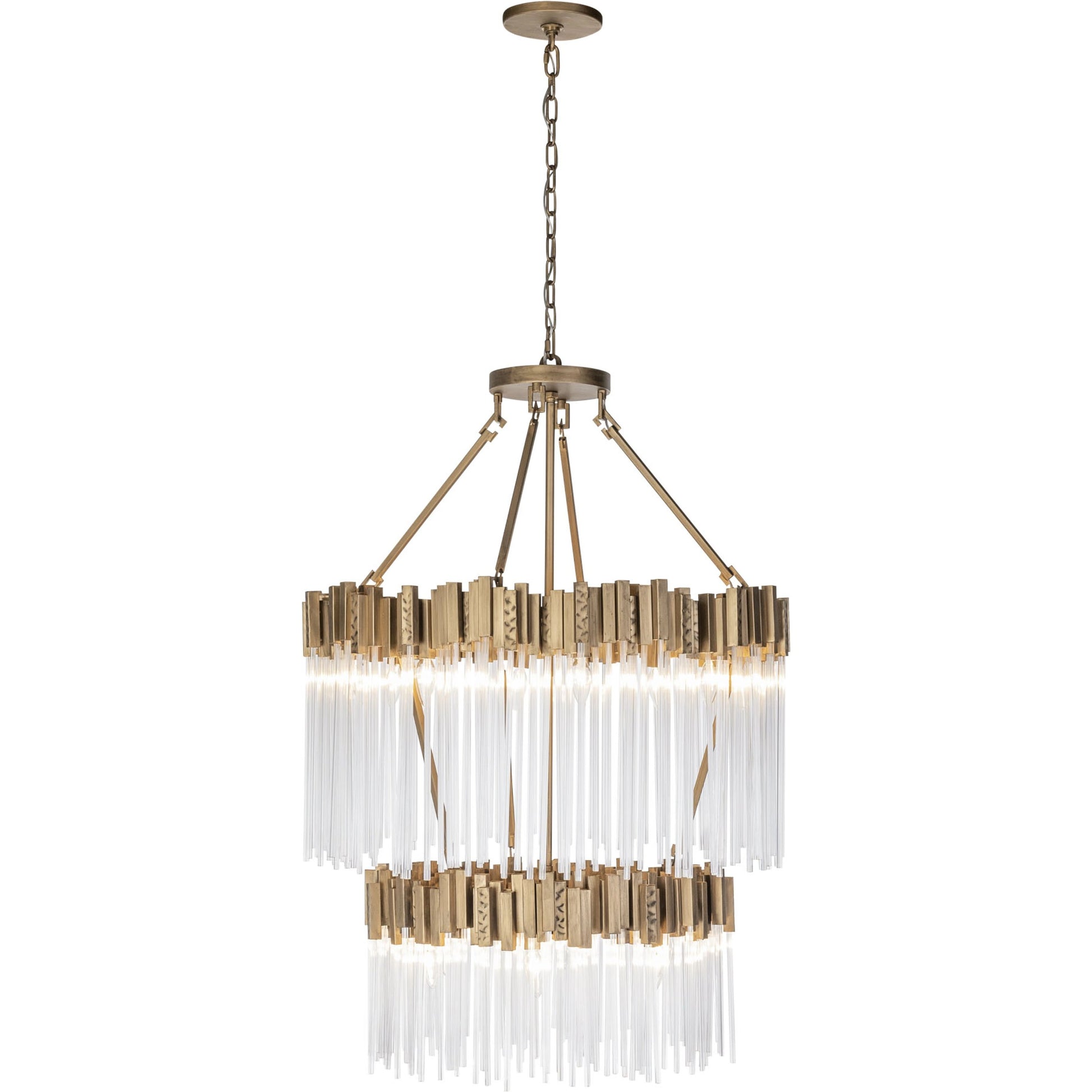 Matrix Chandelier by Varaluz in havana gold. Made from clear fluted glass in a transitional style.