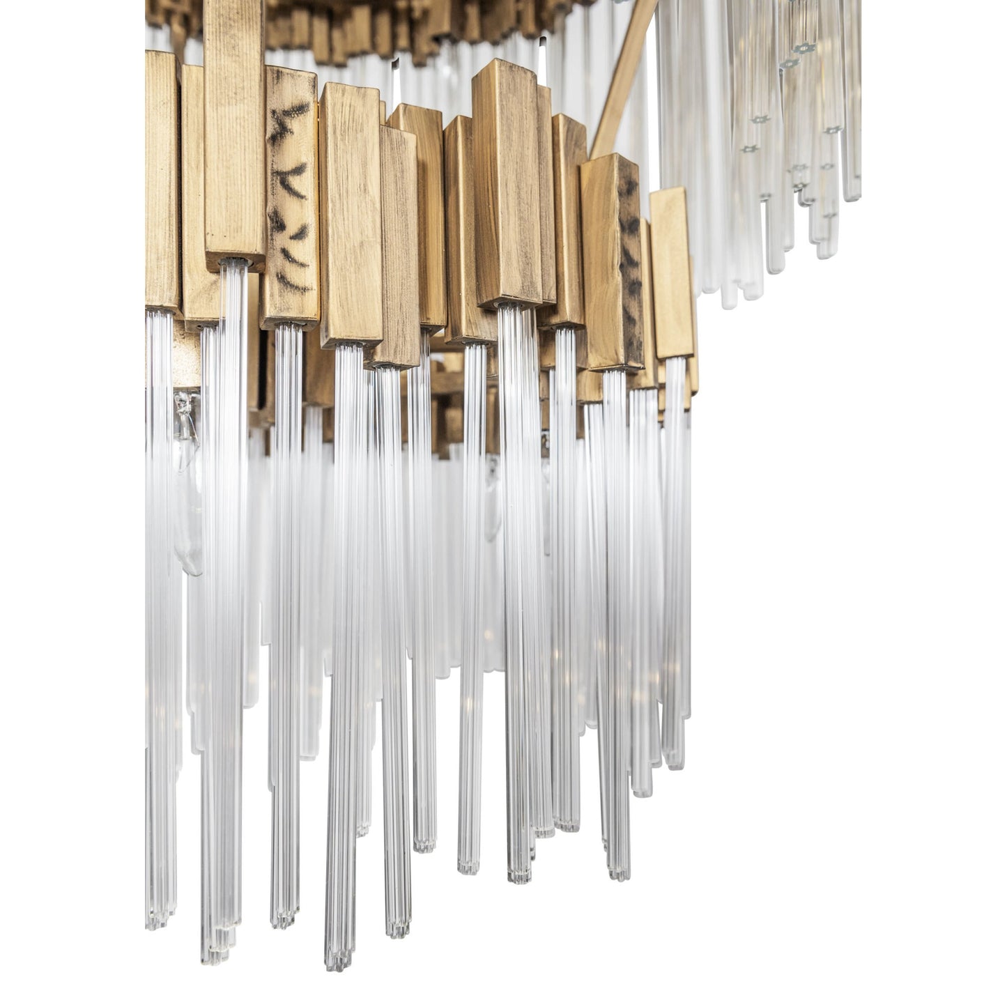 008 SR-817980 | Closeup | Matrix Chandelier by Varaluz in havana gold. Made from clear fluted glass in a transitional style.