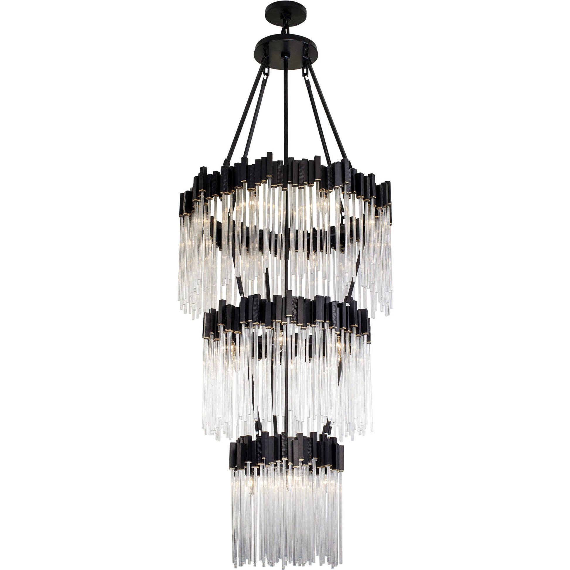 Matrix 3 Tier Chandelier by Varaluz in matte black/french gold. Made from unique in a modern style.