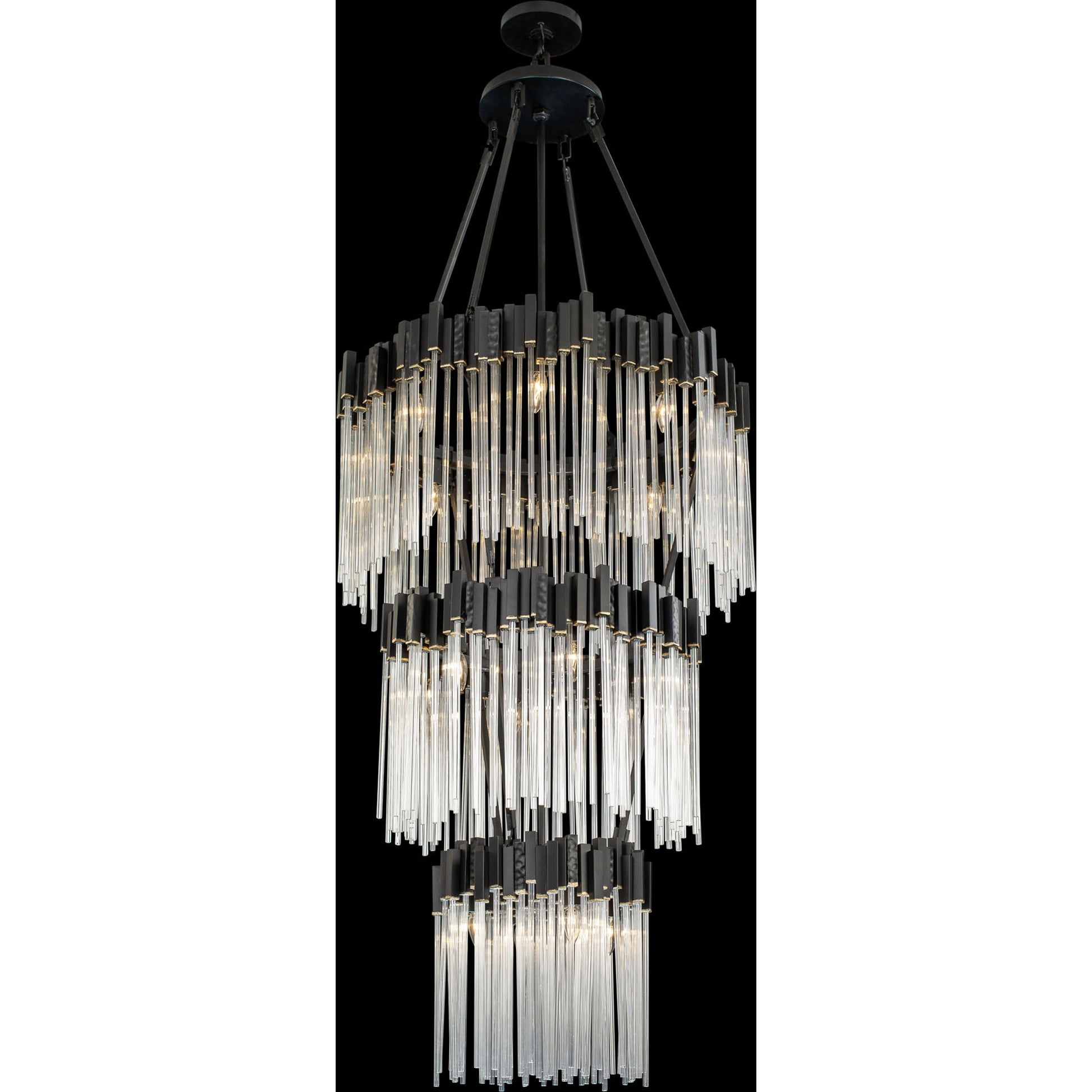 Matrix 3 Tier Chandelier by Varaluz in matte black/french gold. Made from unique in a modern style.