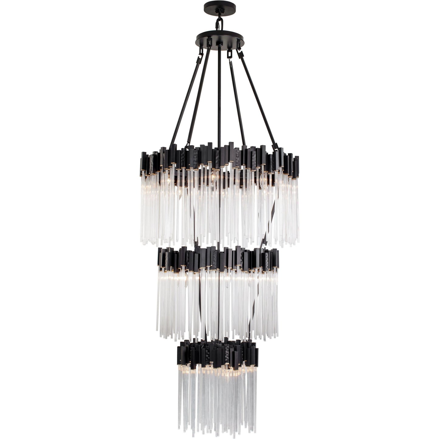 001 SI-1991485 | Primary Silo | Matrix 3 Tier Chandelier by Varaluz in matte black/french gold. Made from unique in a modern style.