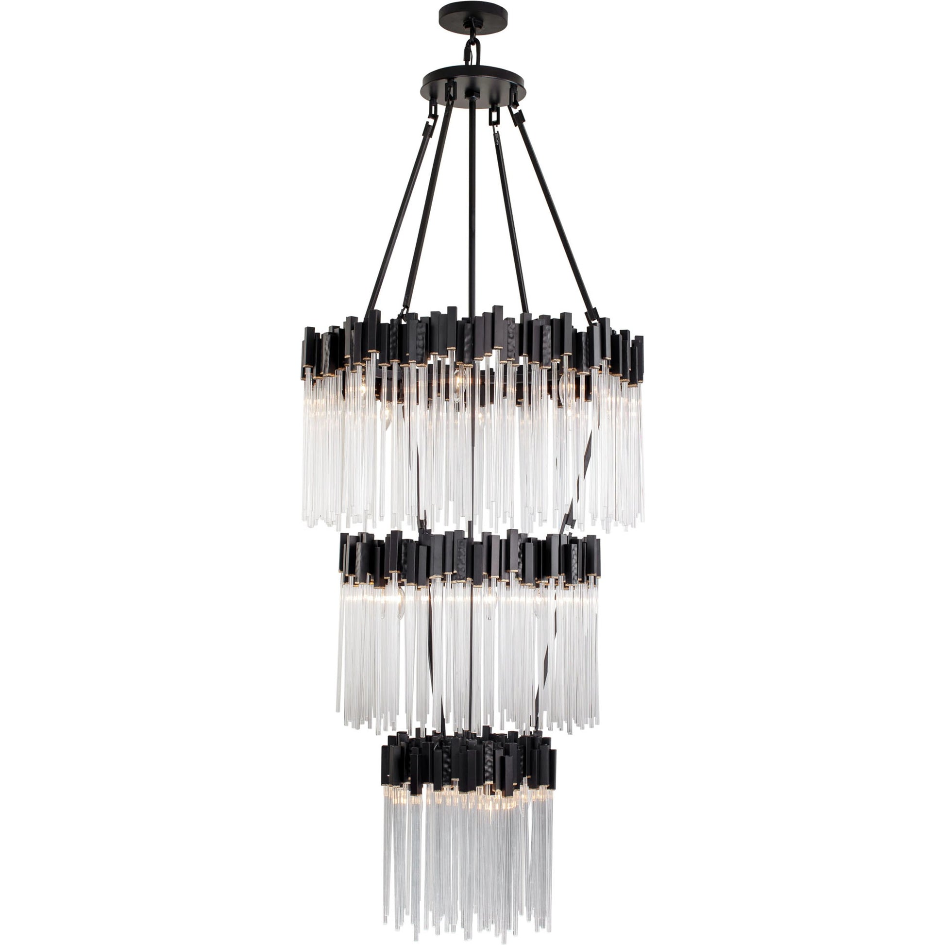 Matrix 3 Tier Chandelier by Varaluz in matte black/french gold. Made from unique in a modern style.