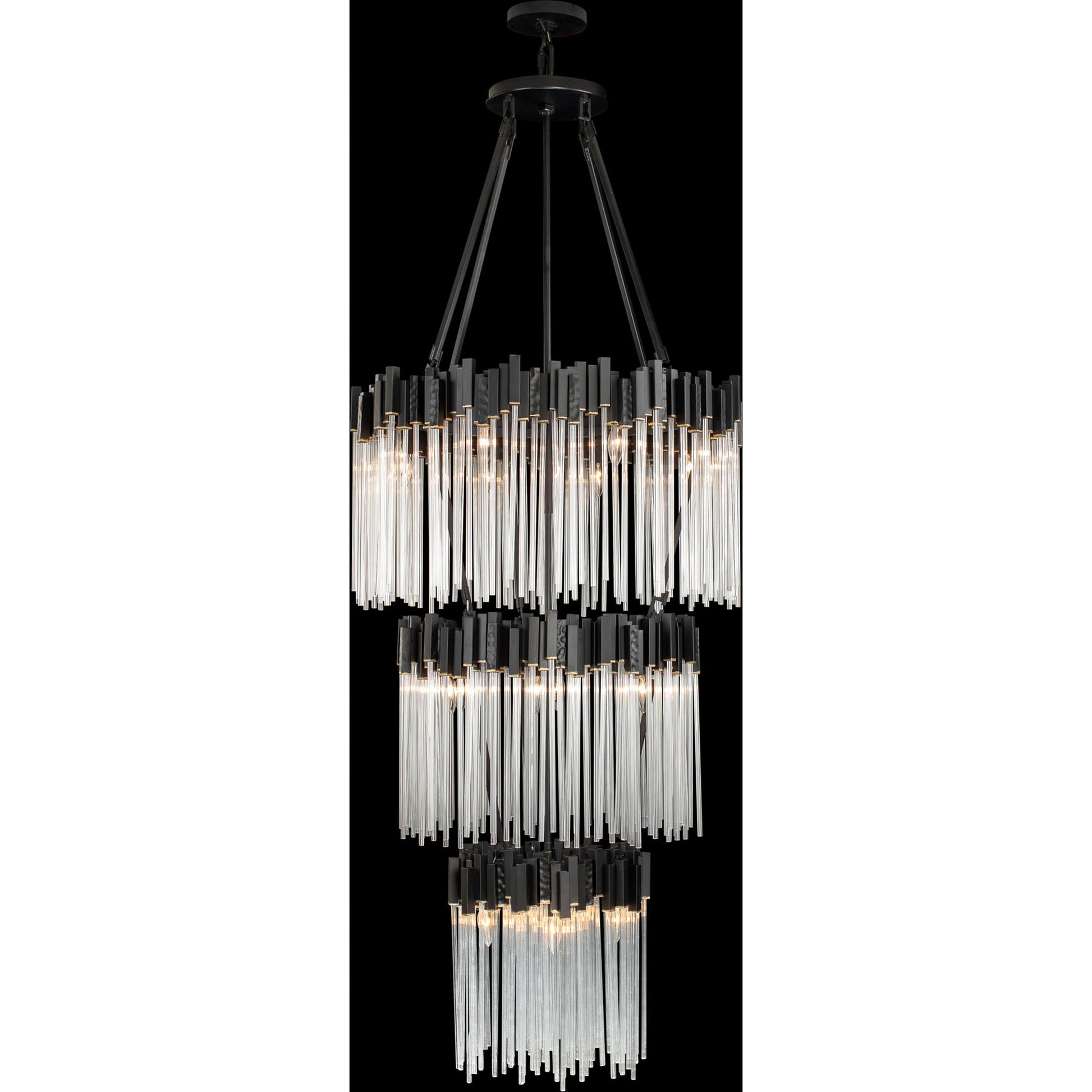 Matrix 3 Tier Chandelier by Varaluz in matte black/french gold. Made from unique in a modern style.