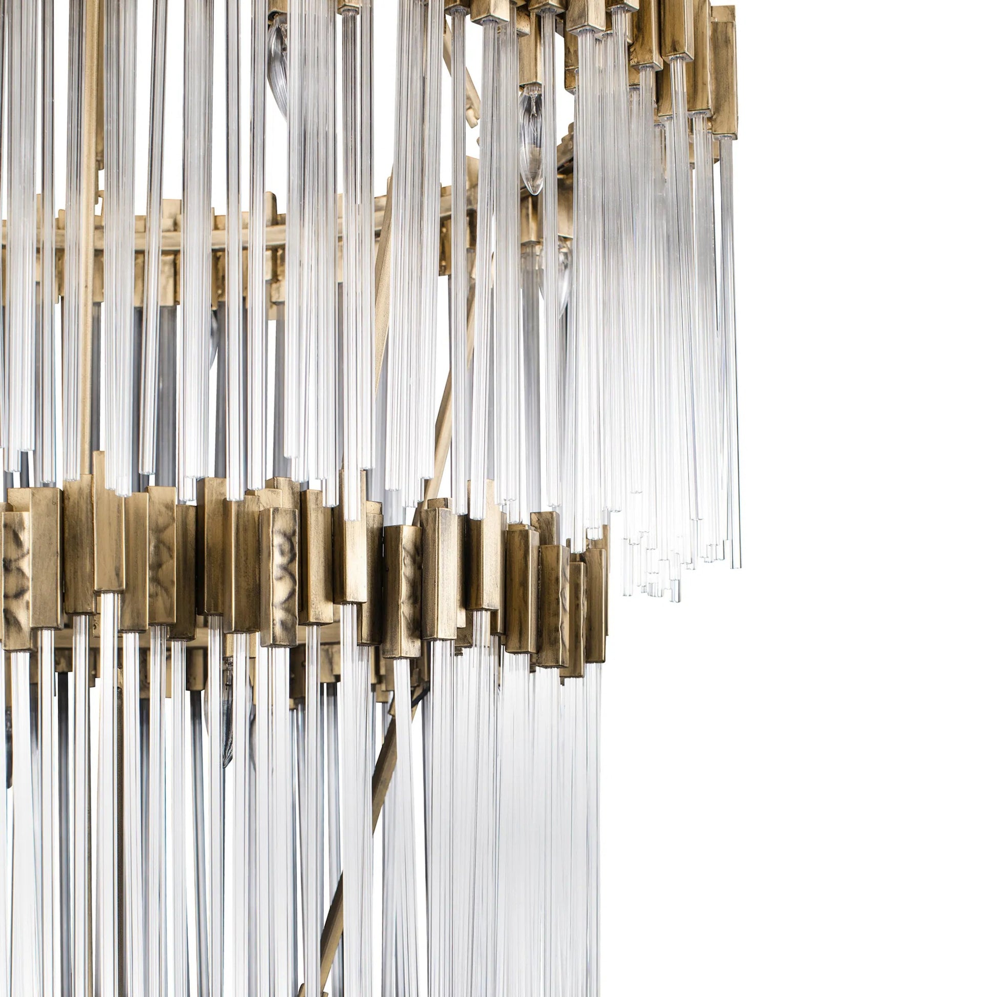 Matrix Chandelier by Varaluz in havana gold. Made from clear fluted glass in a transitional style.