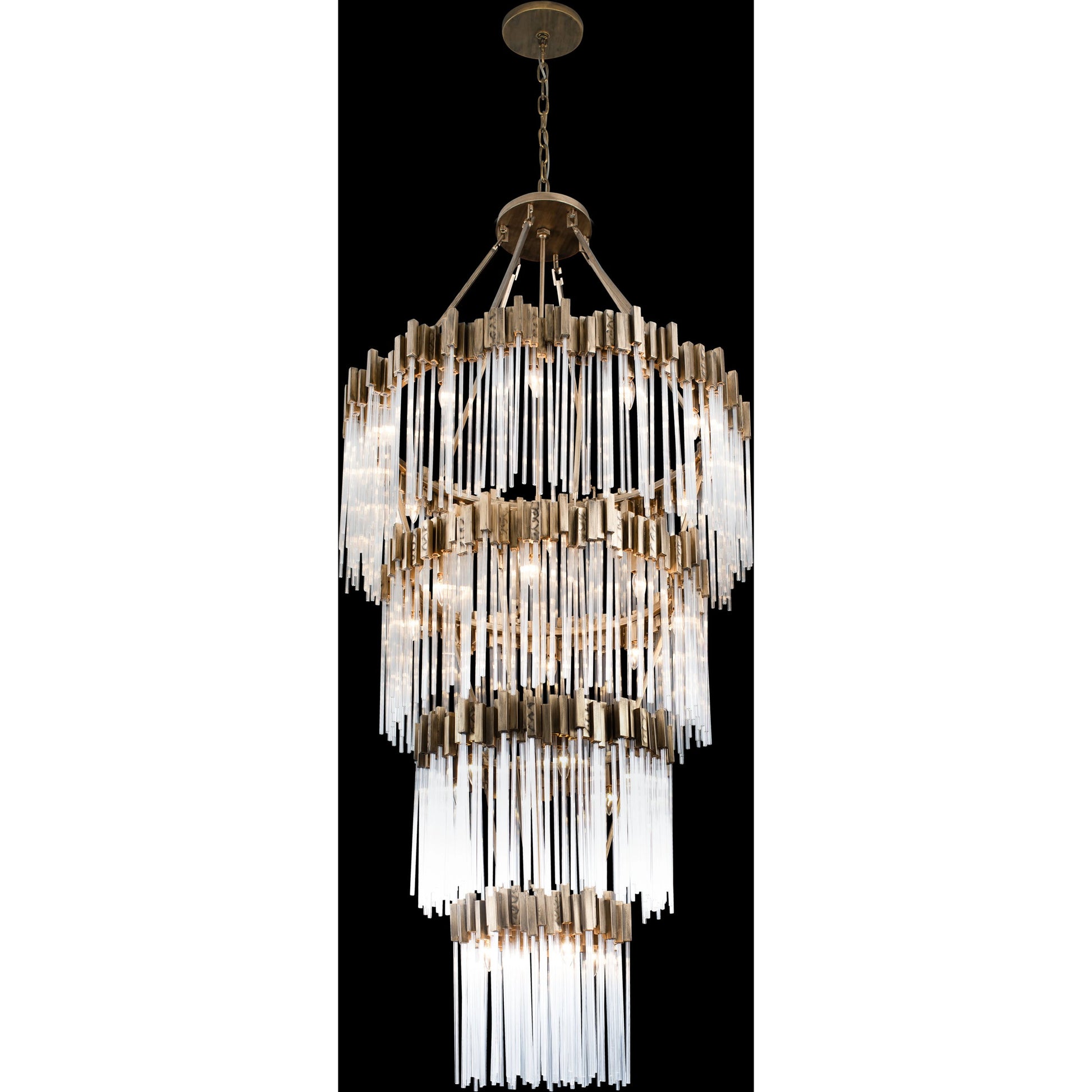 Matrix Chandelier by Varaluz in havana gold. Made from clear fluted glass in a transitional style.