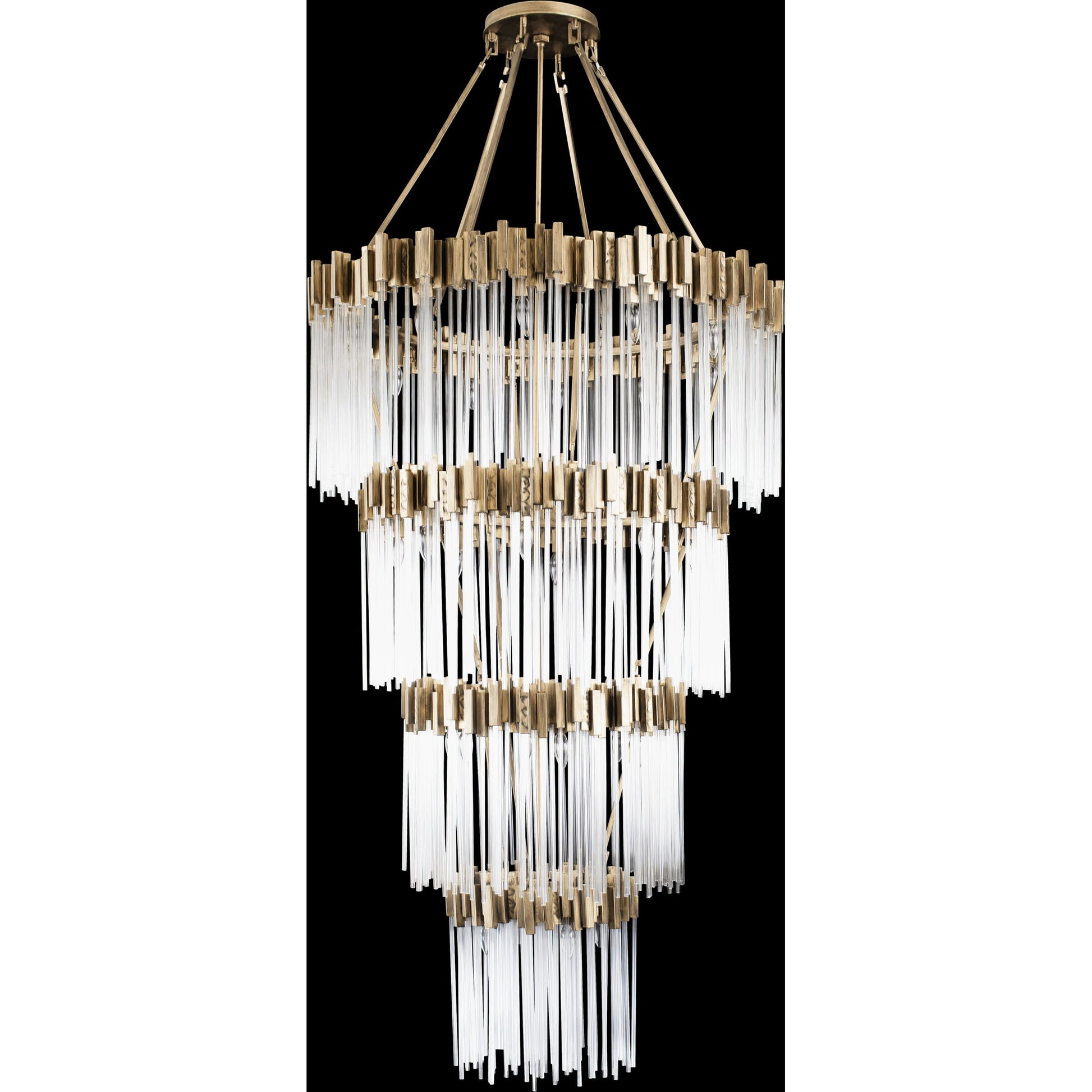 Matrix Chandelier by Varaluz in havana gold. Made from clear fluted glass in a transitional style.