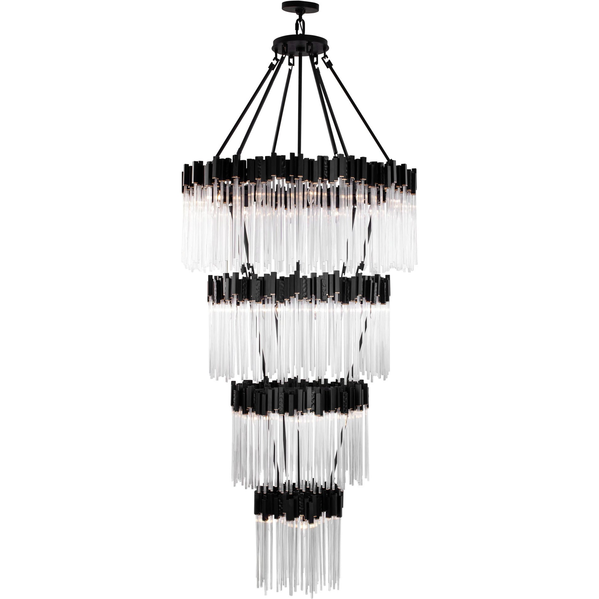 Matrix 4 Tier Chandelier by Varaluz in matte black/french gold. Made from unique in a modern style.