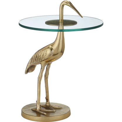 Crane Accent Table by Currey and Company. Made from cast aluminum, glass in a modern style.