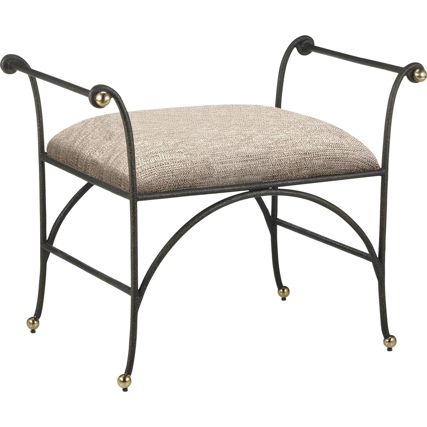 001 SI-2257393 | Primary Silo | Mabel Ottoman by Currey and Company in antique black, polished brass. Made from steel, stainless steel in a transitional style.