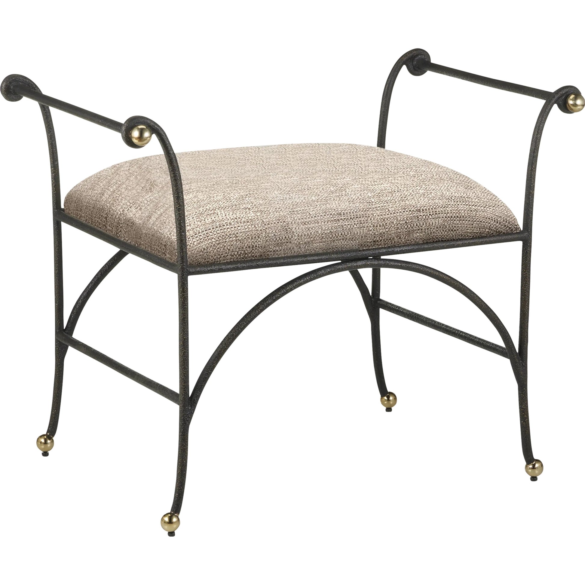 Mabel Ottoman by Currey and Company in antique black, polished brass. Made from steel, stainless steel in a transitional style.