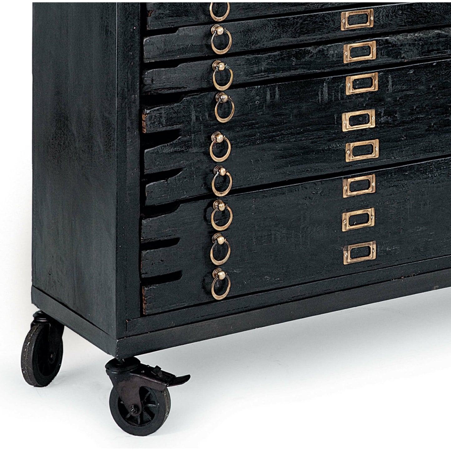 002 S-287182 | Closeup | Printmakers Console 12 Drawers by Regina Andrew in ebony and vintage black. Made from mango wood in a eclectic & global style.
