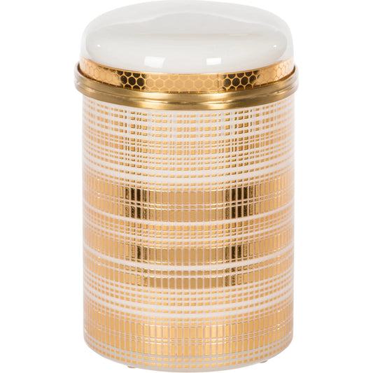 Glass Cannister by Bradburn Home in peach, gold. Made from glass in a transitional style.