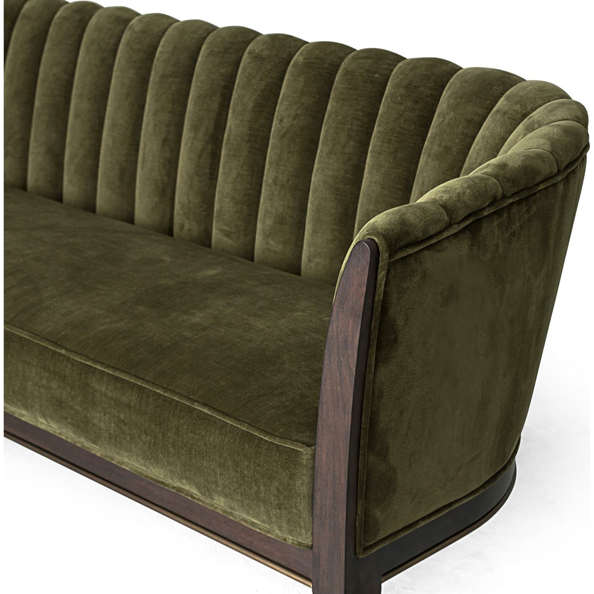 Channel Back Sofa by Global Views. Made from solid walnut, fabric, wood, 100% cotton, double rub: 50,000 in a modern style.