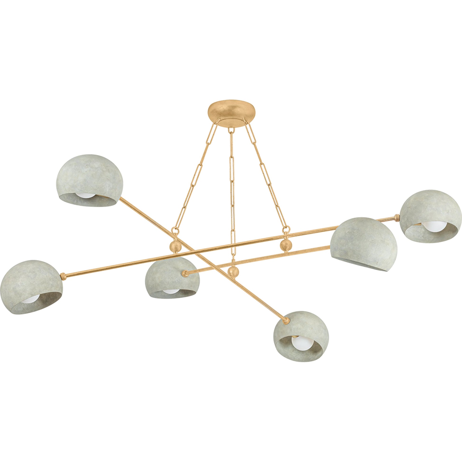 Turner Chandelier by Hudson Valley in vintage gold leaf, limewash plaster. Made from iron in a unique style.