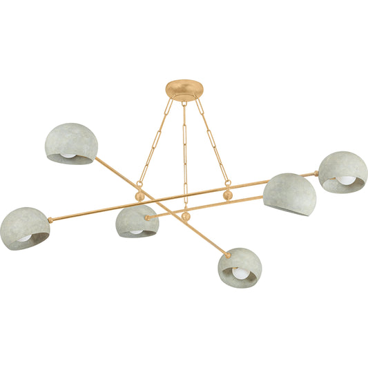 Turner Chandelier by Hudson Valley in vintage gold leaf, limewash plaster. Made from iron in a unique style.