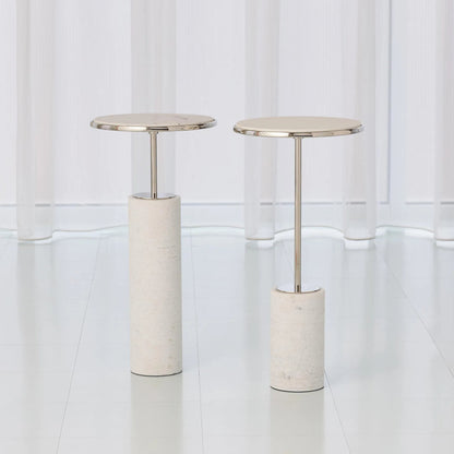 Tall Cored Marble Table by Global Views. Made from brass, marble in a transitional style.