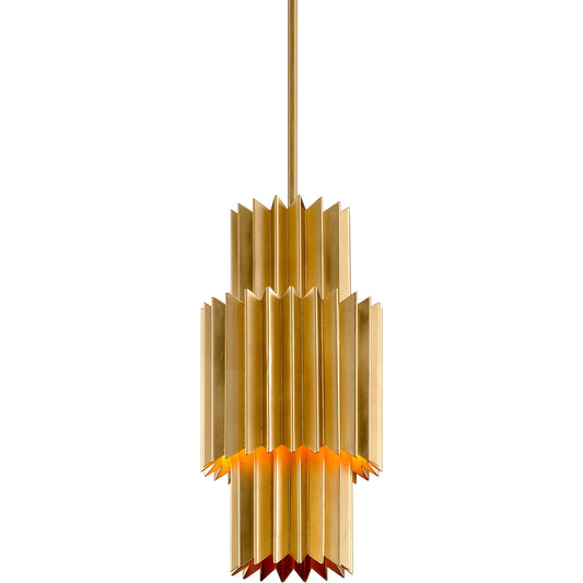 Moxy Pendant II by Corbett in gold leaf. Made from hand crafted iron in a unique style.