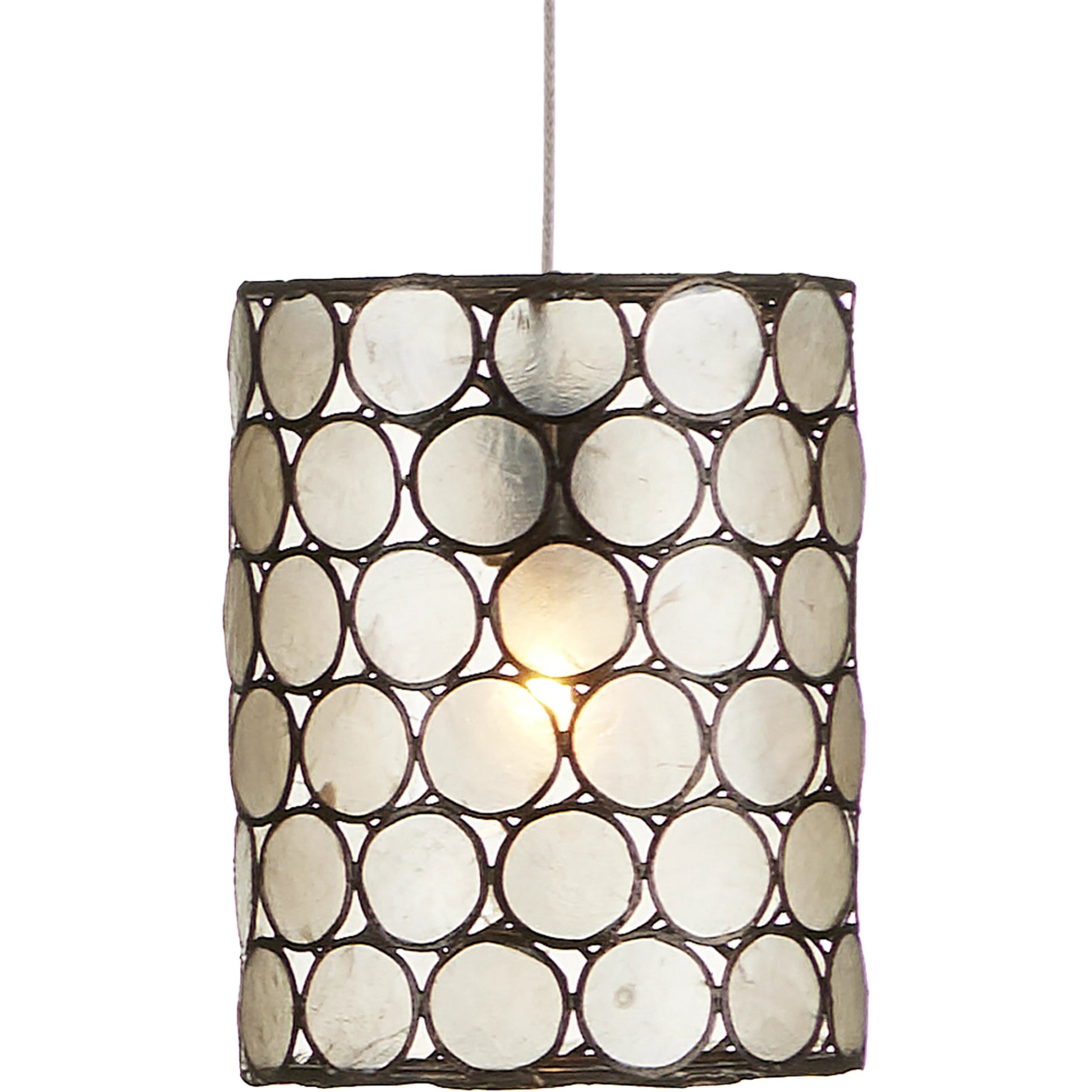 Regatta Round 7-Light Multi-Drop Pendant by Currey and Company in cupertino, silver. Made from cupertino, iron, capiz shell in a modern style.