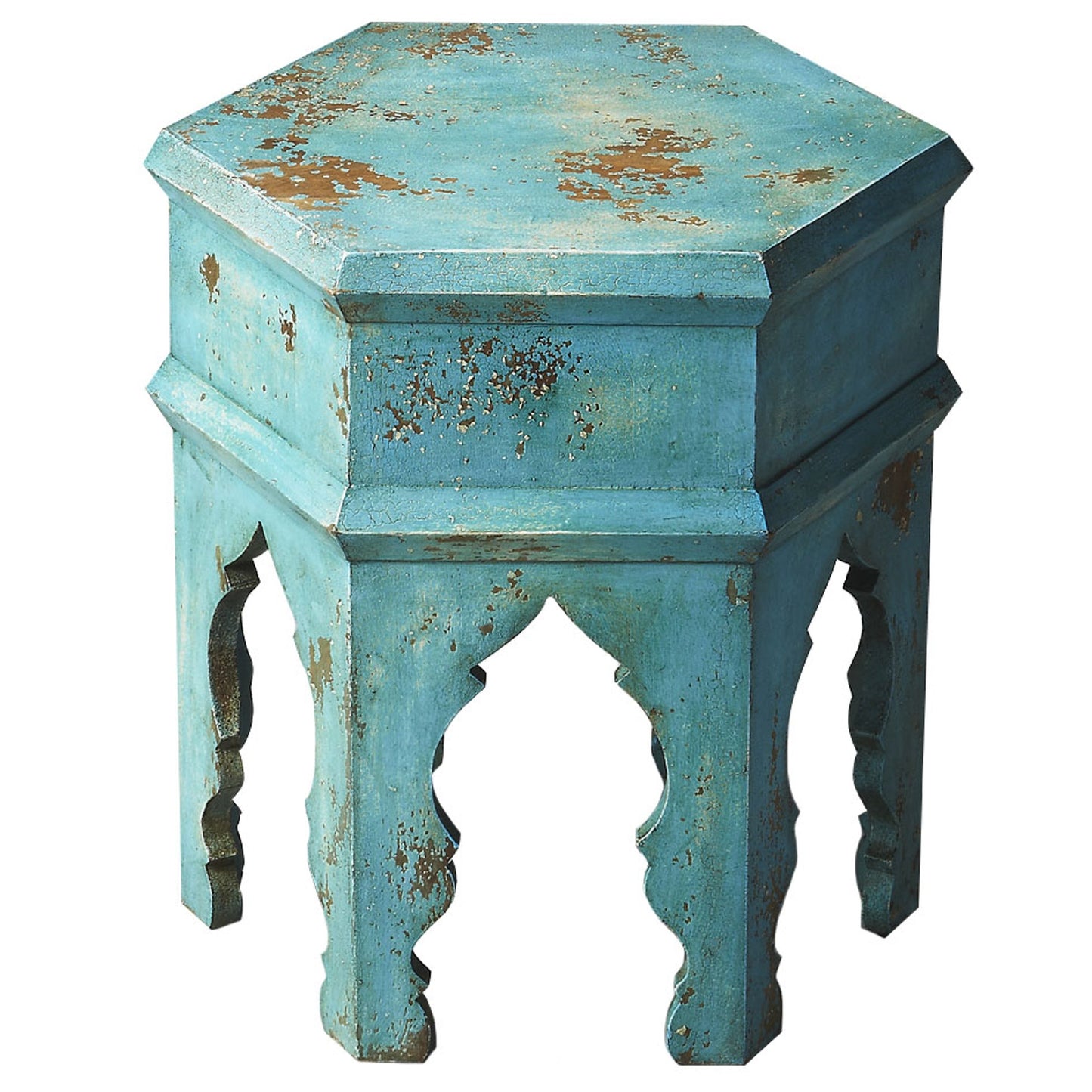 001 O-BUTLER-3117290 | Additional Silo | Tangiers Solid Wood Bunching Table by Butler Specialty Company in blue and artifacts. Made from mango wood in a coastal style.