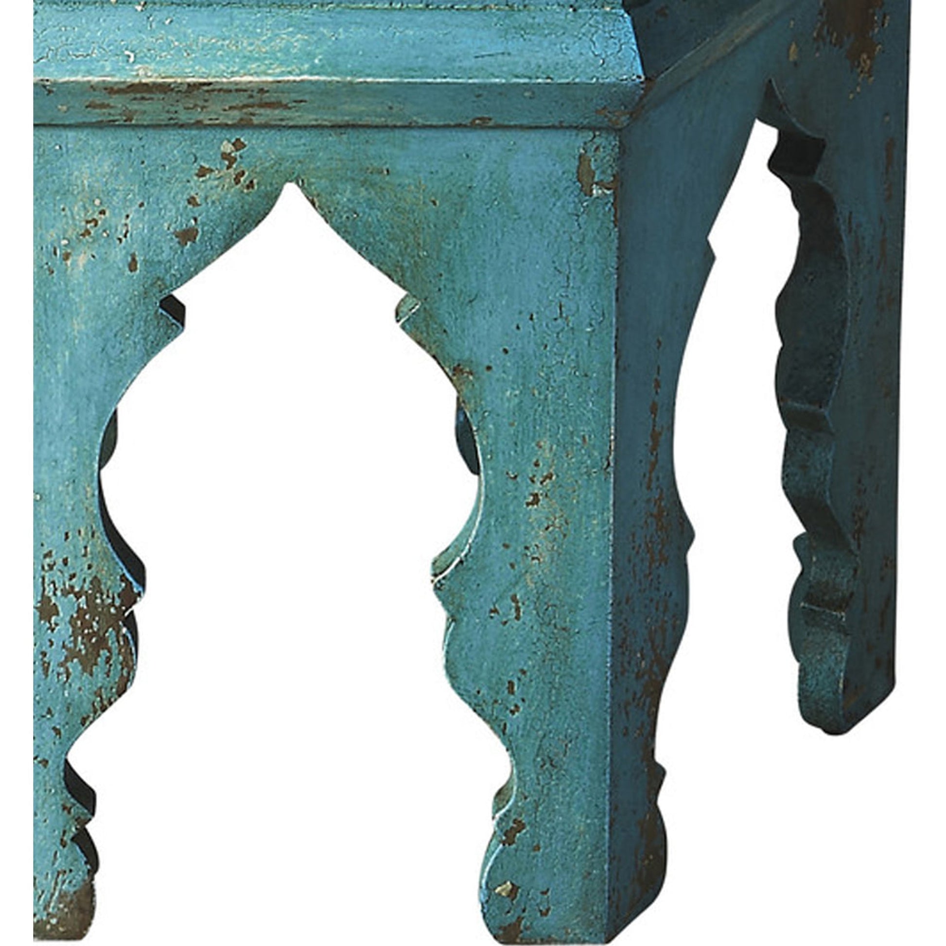 Tangiers Solid Wood Bunching Table by Butler Specialty Company in blue and artifacts. Made from mango wood in a coastal style.