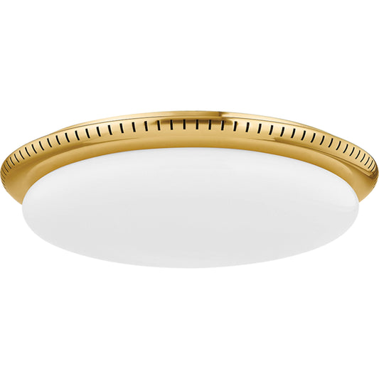 North Castle Flush Mount by Hudson Valley in aged brass. Made from steel in a unique style.