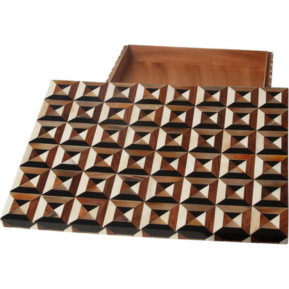 Triangle Marquetry Box by Global Views in natural. Made from mdf teak wood, bone, resin, teak in a unique style.