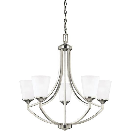 Hanford Five Light Chandelier by Visual Comfort & Co. in brushed nickel. Made from steel in a unique style.
