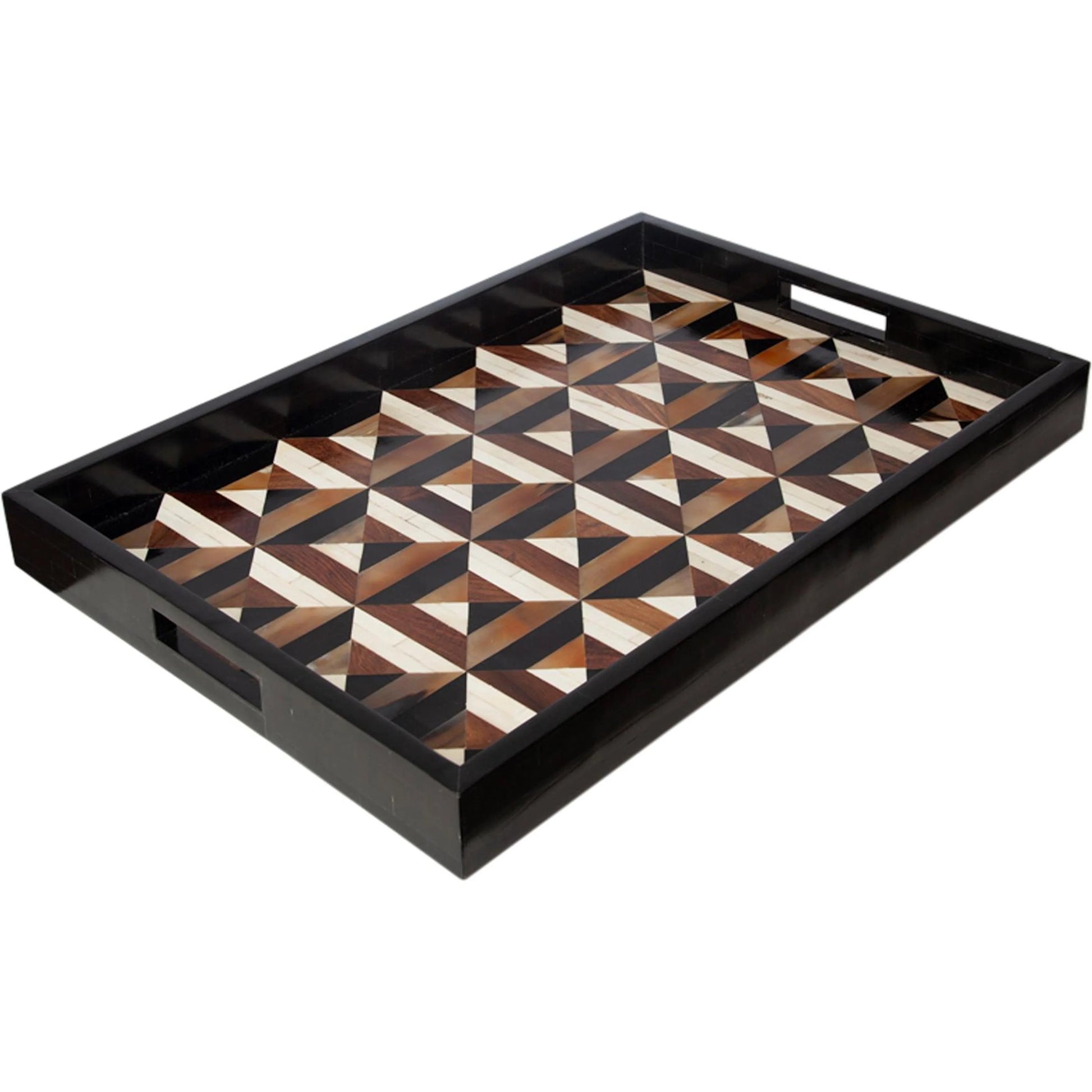 Triangle Marquetry Tray by Global Views. Made from born, horn, resin in a modern style.