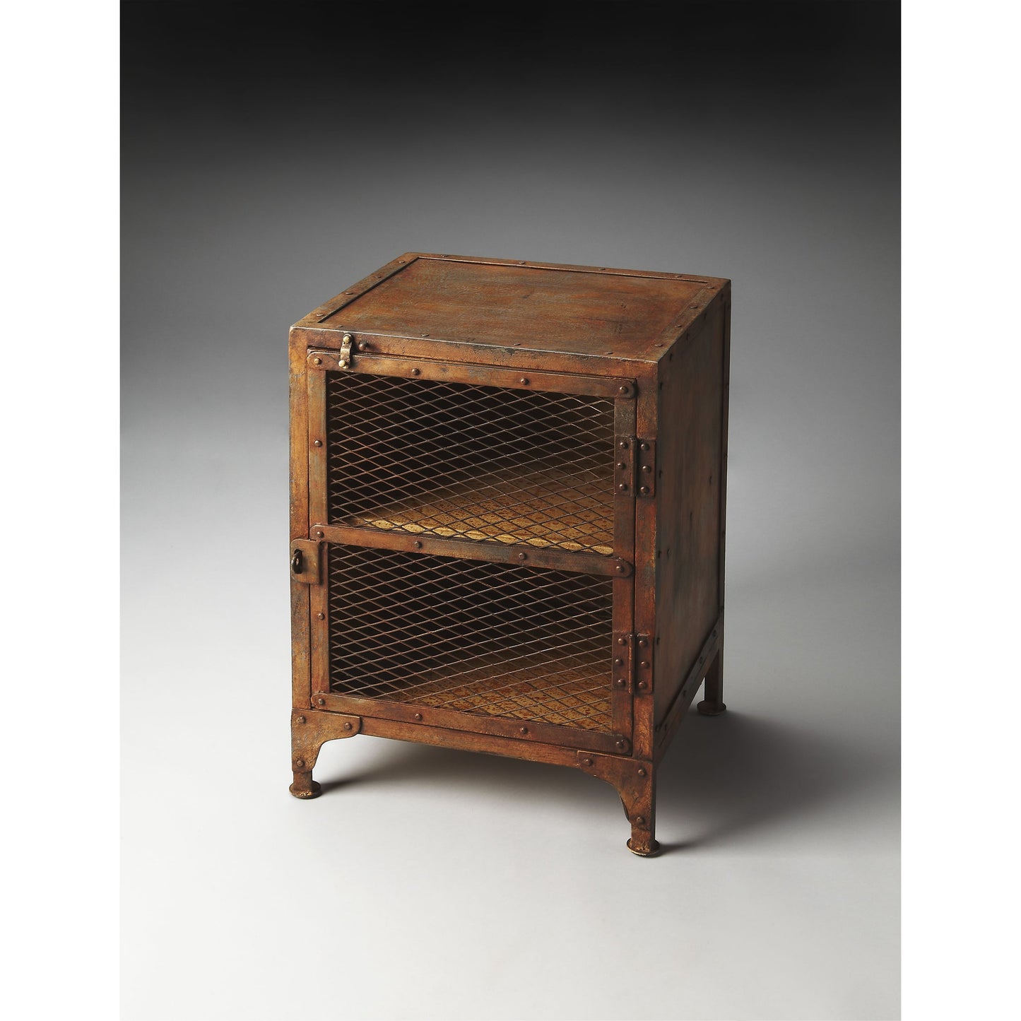 002 O-BUTLER-3132025 | Additional Silo | Lucas Industrial Chic Chairside Chest by Butler Specialty Company in medium brown and metalworks. Made from iron in a modern style.