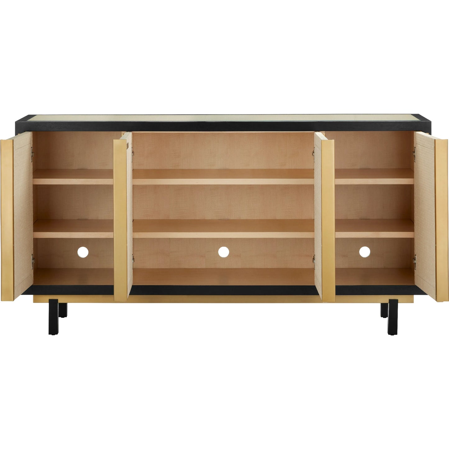007 SI-2191699 | Additional Silo | Deanna Raffia Credenza by Currey and Company in ivory, black, satin brass, natural, clear. Made from raffia, okume veneer, stainless steel, sycamore veneer, tempered glass in a modern style.