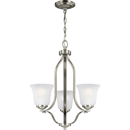 Emmons Three Light Chandelier by Visual Comfort & Co. in brushed nickel. Made from steel in a unique style.
