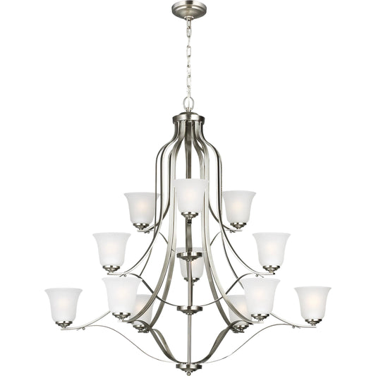 Emmons Twelve Light Chandelier by Visual Comfort & Co. in brushed nickel. Made from steel in a unique style.