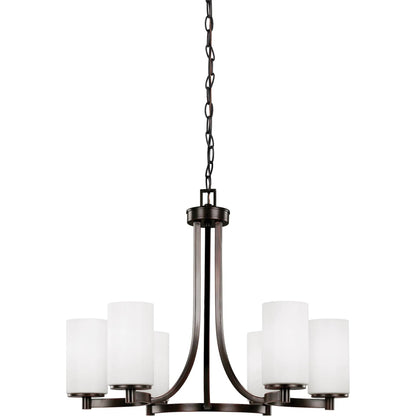 Hettinger Six Light Chandelier by Visual Comfort & Co. in brushed nickel. Made from steel in a unique style.
