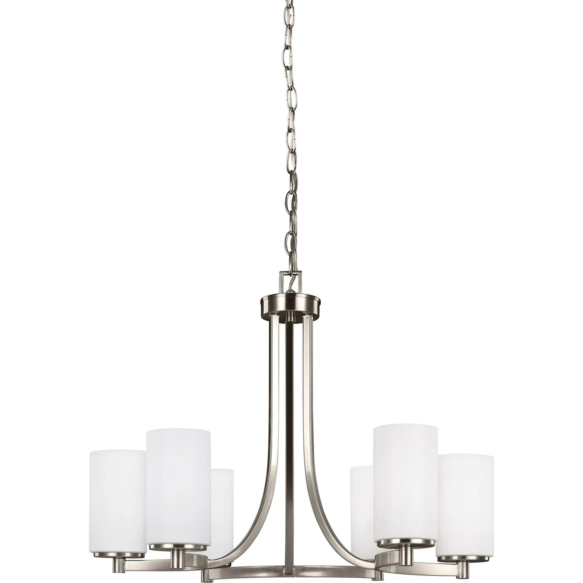 Hettinger Six Light Chandelier by Visual Comfort & Co. in brushed nickel. Made from steel in a unique style.