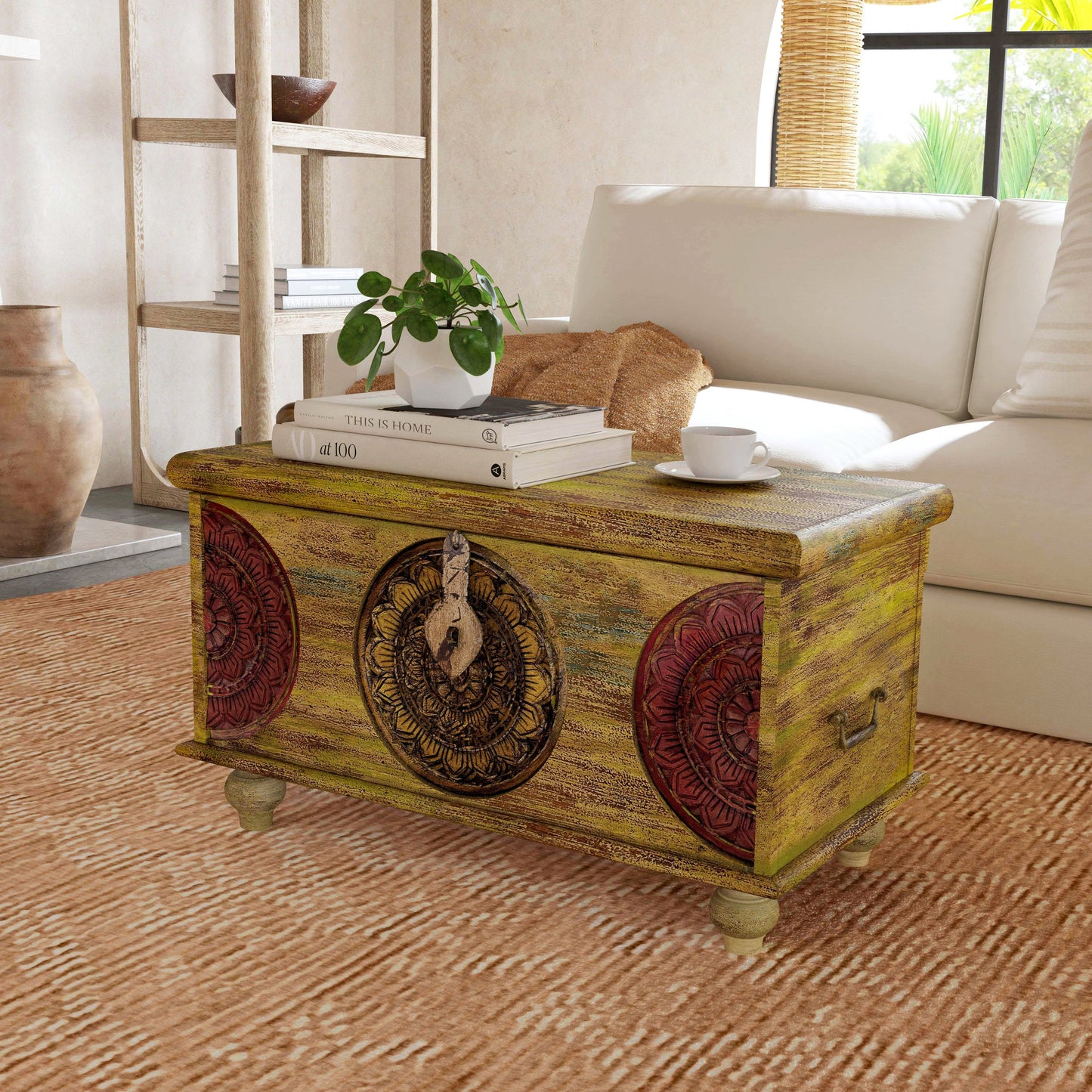 007 O-BUTLER-3140290 | Lifestyle | Mesa Carved Wood Trunk Cocktail Table by Butler Specialty Company in assorted and artifacts. Made from wood in a coastal style.