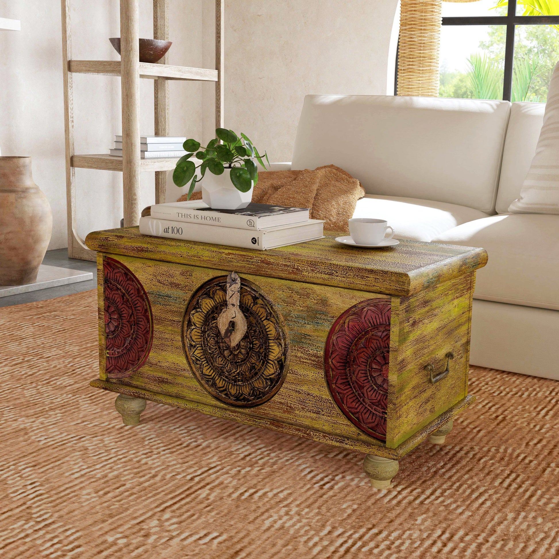 Mesa Carved Wood Trunk Cocktail Table by Butler Specialty Company in assorted and artifacts. Made from wood in a coastal style.