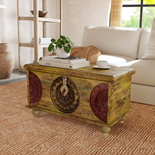 Mesa Carved Wood Trunk Cocktail Table by Butler Specialty Company in assorted and artifacts. Made from wood in a coastal style.