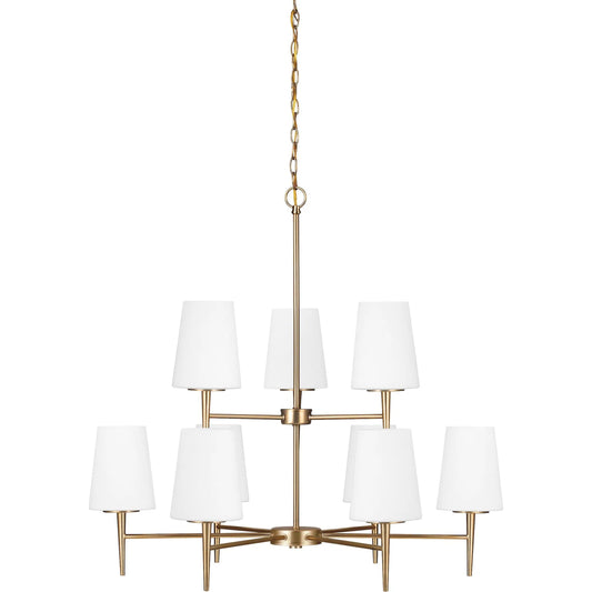 Driscoll Nine Light Chandelier by Visual Comfort & Co. in satin brass. Made from steel in a unique style.