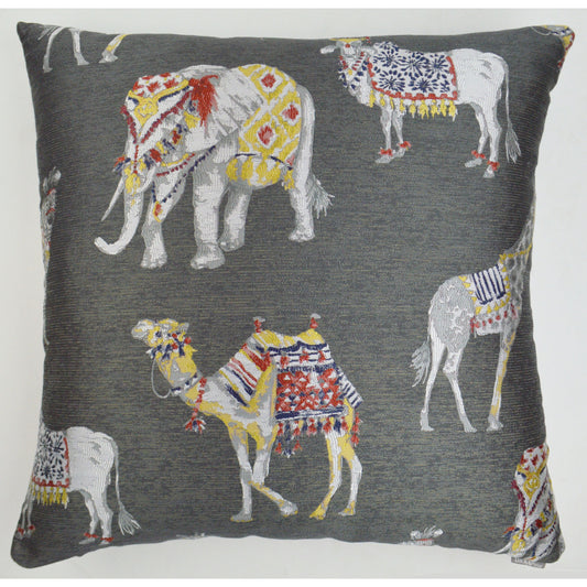 Animal Show by DV Kap Home in gray, red, yellow. Made from 100% polyester in a eclectic & global style.