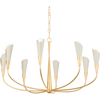 Montrose 8-Light Chandelier by Hudson Valley in vintage gold leaf, soft sand. Made from iron in a modern style.