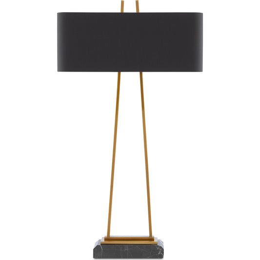 Adorn Table Lamp by Currey and Company in antique brass, black. Made from metal, marble in a transitional style.