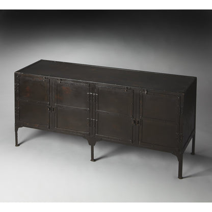 Owen Industrial Chic Console Cabinet by Butler Specialty Company in black and metalworks. Made from iron in a modern style.