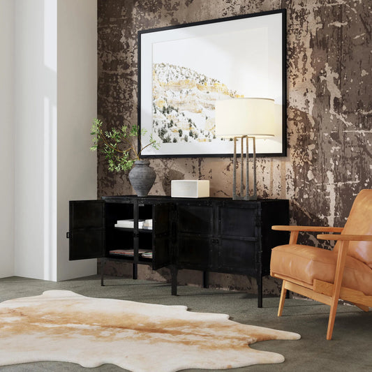 Owen Industrial Chic Console Cabinet by Butler Specialty Company in black and metalworks. Made from iron in a modern style.