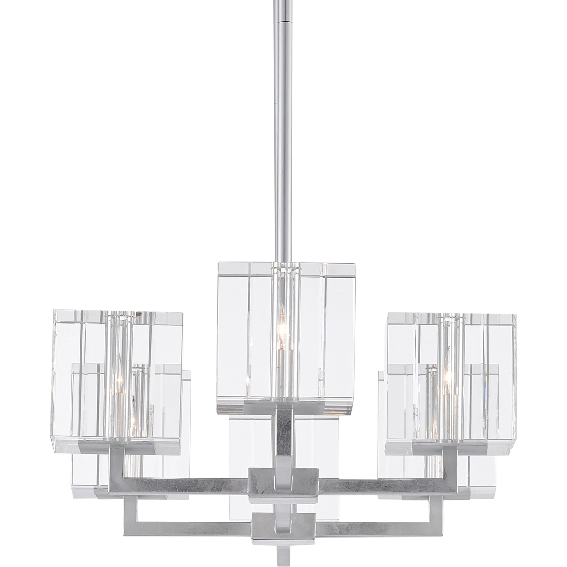 Valerio Chandelier by Currey and Company in silver leaf. Made from metal, optic crystal in a modern style.