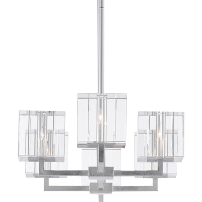 Valerio Chandelier by Currey and Company in silver leaf. Made from metal, optic crystal in a modern style.